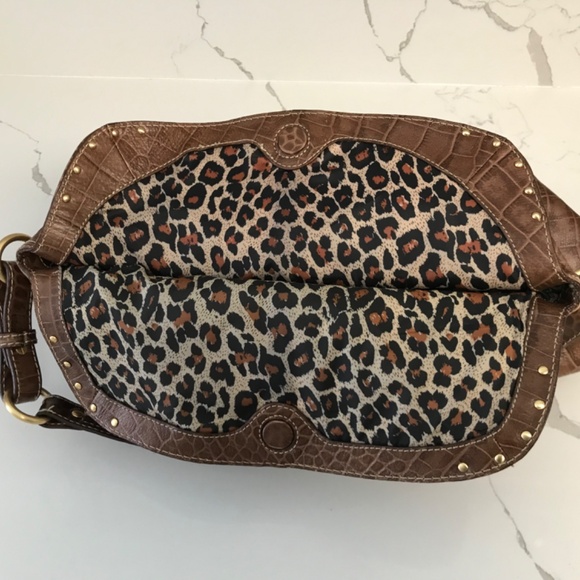 Max New York Fold Over Hobo Brown Croc Embossed Leather Handbag Purse - Picture 9 of 15